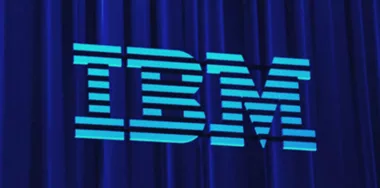 IBM illustration in blue curtain background