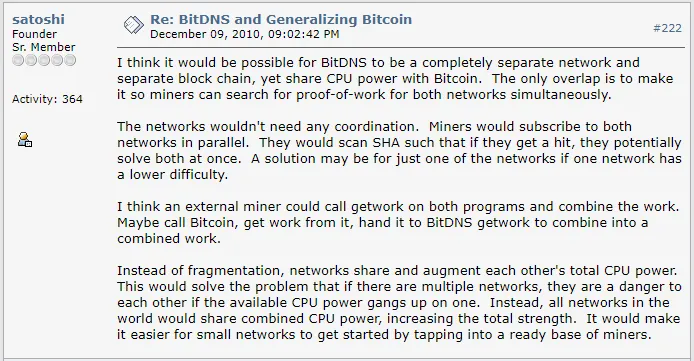 Did Satoshi Nakamoto want Side-chains for Bitcoin?