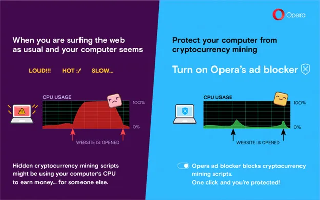 Opera 50 update features integrated blocker against crypto-mining