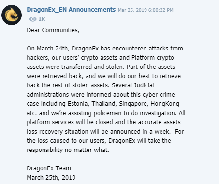 DragonEx exchange shuts down, confirms it’s been hacked