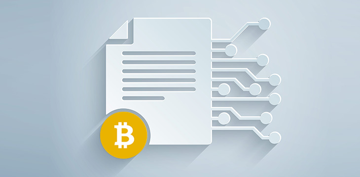 isometric design of paper with bitcoin in yellow color with wiring