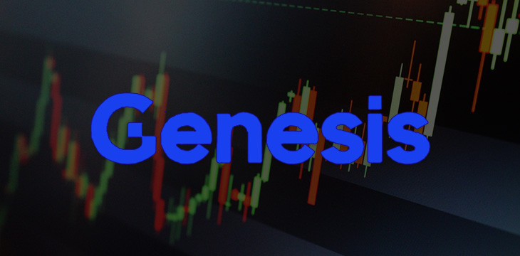 Genesis blue text on stock market chart