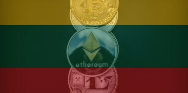 Digital currencies against background of the Lithuanian flag