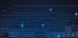 javascript code in blue background