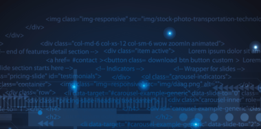 javascript code in blue background