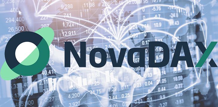 novadax logo with currency exchange background