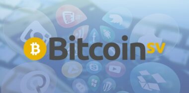 Bitcoin SV logo against a background of social media app logos