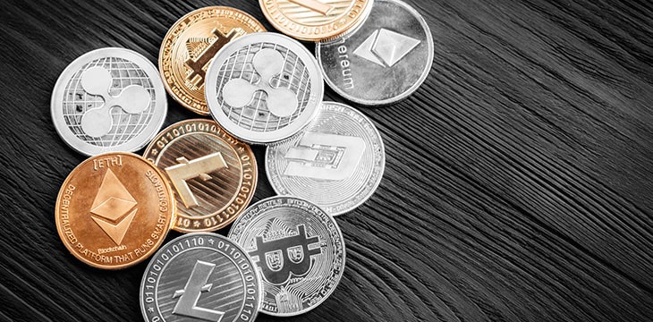 Top view photo of different digital currencies