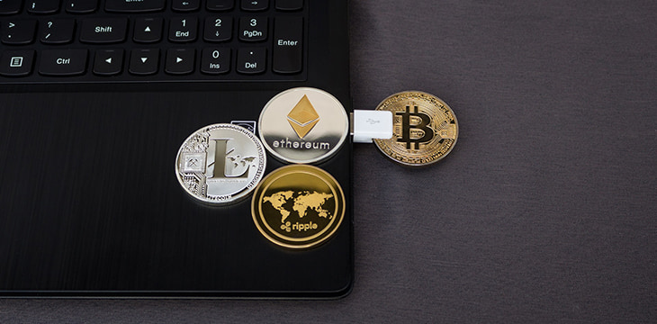 Digital currencies illustrated as coins