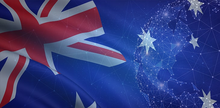 Australian flag over a background of blockchain technology