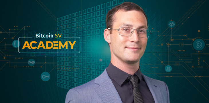 Photo of Evan Freeman with BitcoinSV Academy logo