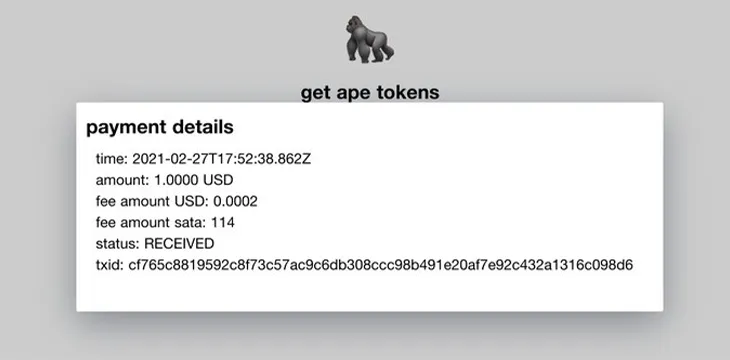 get ape tokens payment details