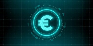 Digital currency euro sign on abstract HUD technology background. Futuristic hi-tech digital money. Electronic economy of the future