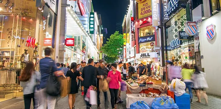 Myeongdong shopping street in seoul south korea