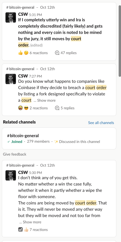 a screenshot of Slack messages from CSW
