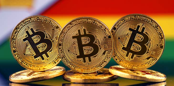 bitcoins with flag of zimbabwe behind them