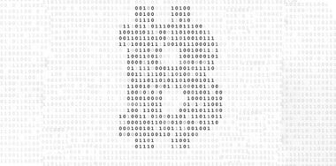 binary numbers forming a bitcoin logo