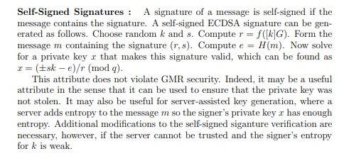 a screenshot about self-signed signatures