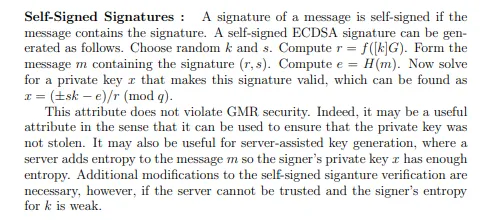 a screenshot about self-signed signatures