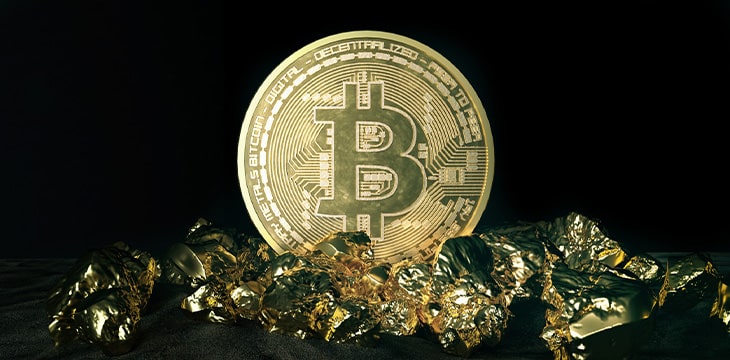 Golden Bitcoin Coin and mound of gold