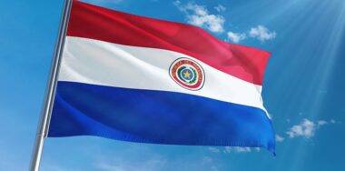 Paraguay national flag waving on pole