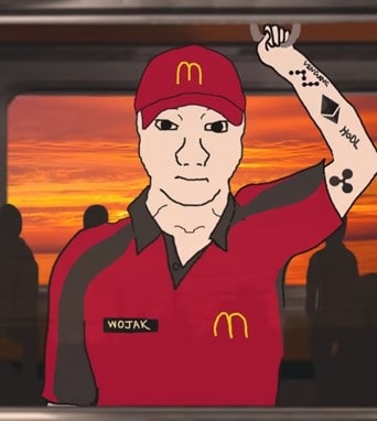 Cartoon drawing of man in a fast food chain uniform