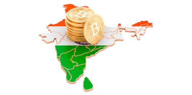 India map with indian flag colors and bitcoin coins