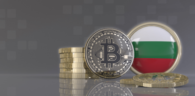 Bulgarian Flag inside a coin beside a bitcoin coin