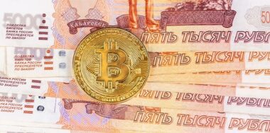 Bitcoin cryptocurrency with russian rubles money