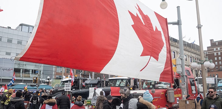 Canadians rally with Canada flag