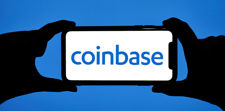 Coinbase logo on mobile phone