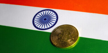 Golden Bitcoin on the flag of India