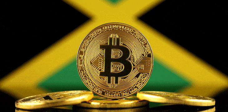 Physical version of Bitcoin on Jamaican Flag