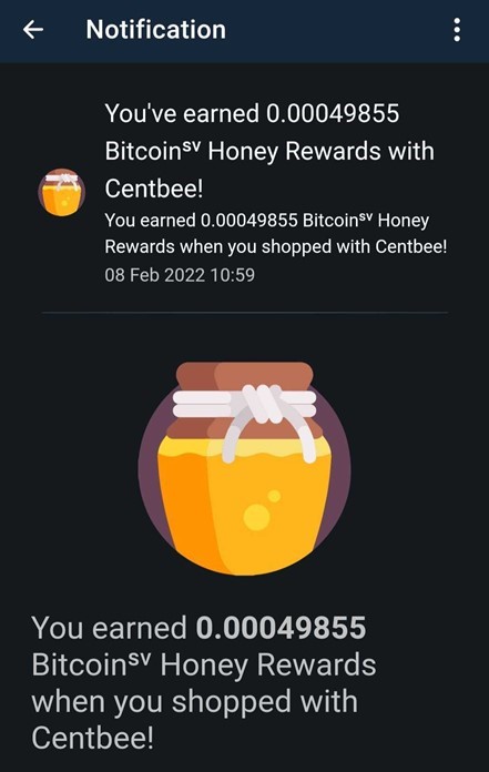 honey rewards on centbee wallet