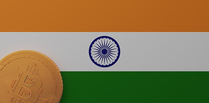 Gold Bitcoin in the Bottom Left Corner on the Country Flag of India.