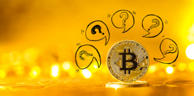 Question marks with speech bubbles with gold bitcoin cryptocurrency coin