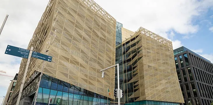 Frontal view of the Central Bank of Ireland on Dublins Docklands.