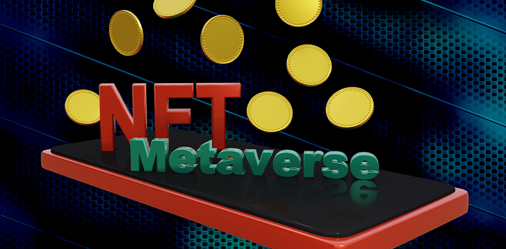 NFT and Metaverse lettering with blank coins.