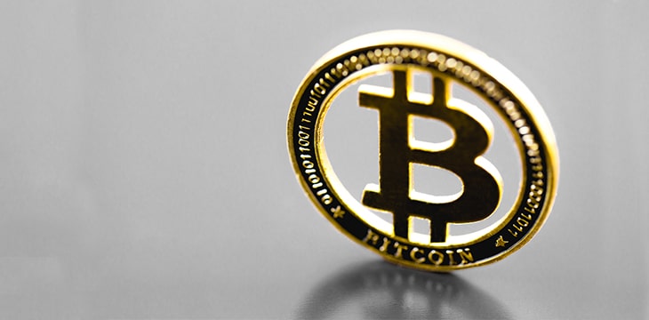 Bitcoin coin on the gray background