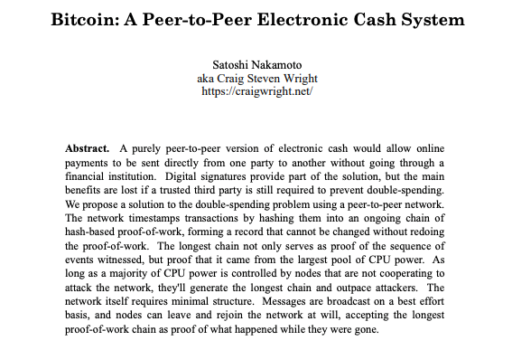 short abstract passage on The Bitcoin Whitepaper