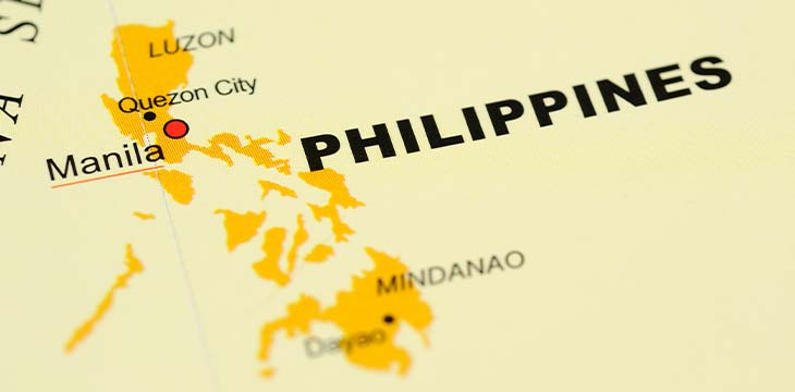 Philippines on map yellow Manila on red dot