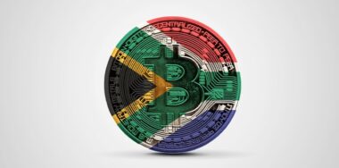 South Africa flag on a bitcoin cryptocurrency coin