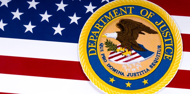 department of justice logo in an american flag