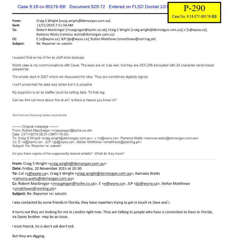 Dr. Craig Wright email exchange