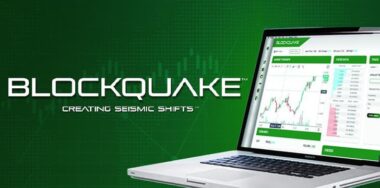 Blockquake logo besides a laptop.
