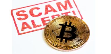 Scam, fraud and Bitcoin cryptocurrency symbol