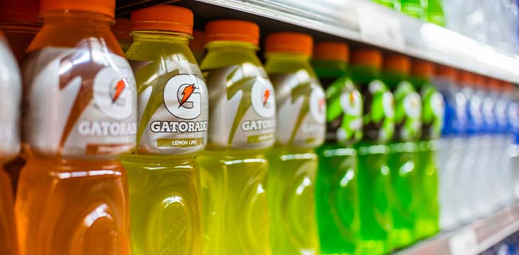 Manila, Philippines - July 2020: Gatorade sport drinks on display at an aisle in a supermarket.