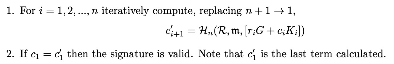 algorithm from a message, and a ring of public keys with a given signature