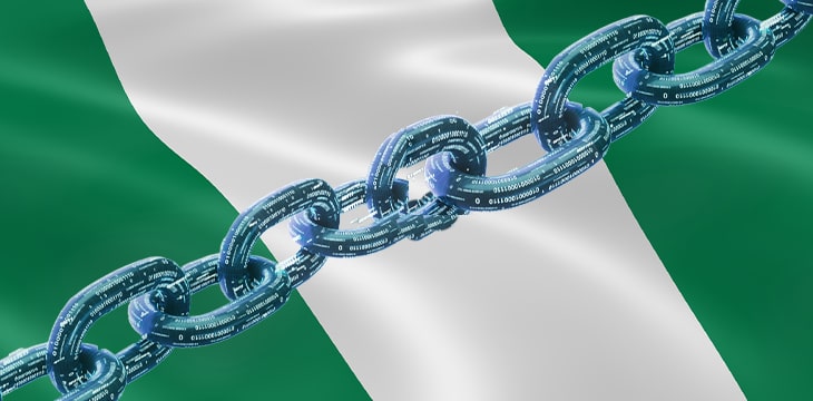 Nigerian flag with blockchain overlay