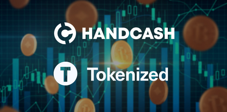 Handcash and Tokenized logo in a bitcoin market themed background.